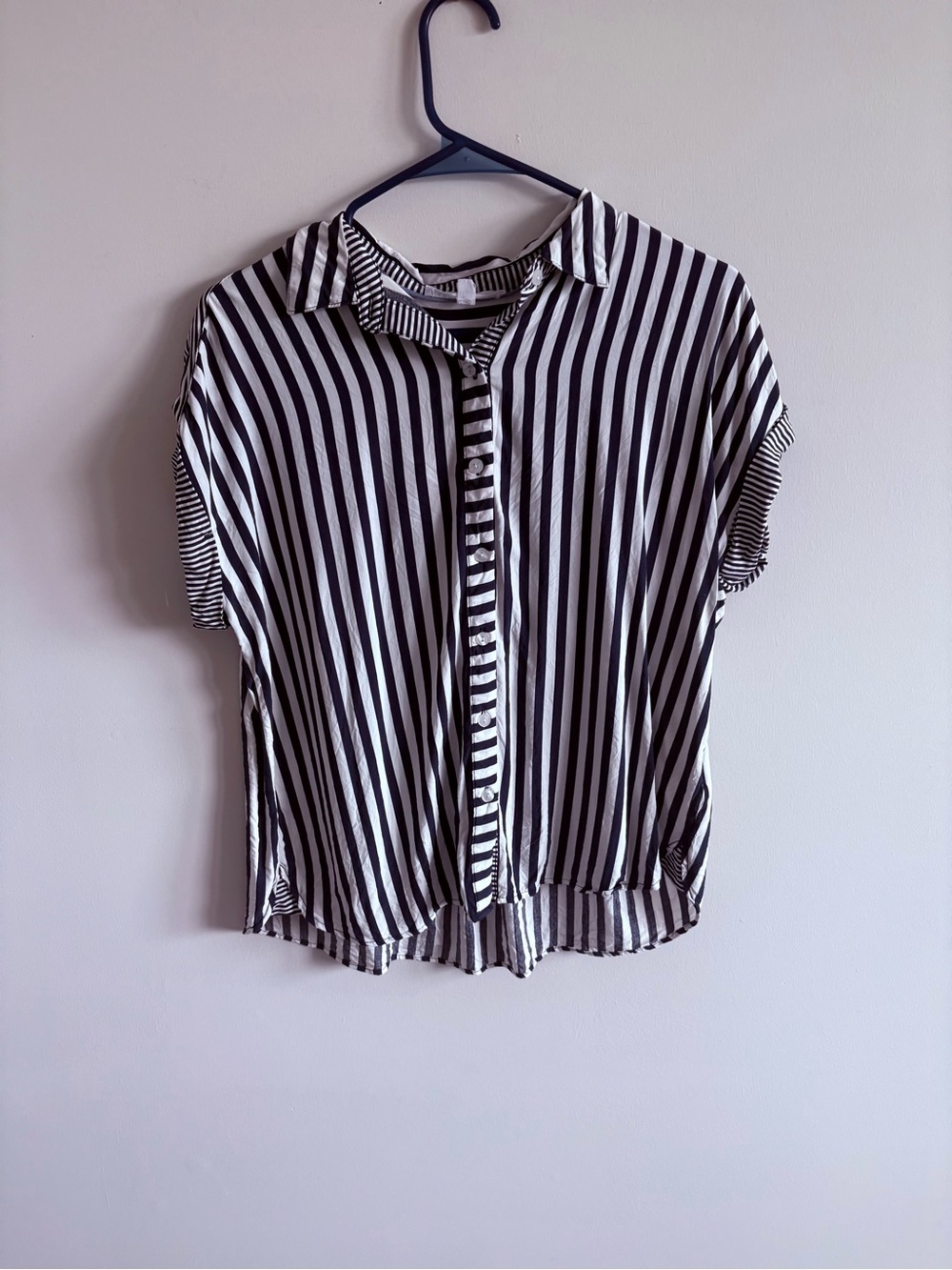 Jane and Delancey Black and White Vertical Stripe Button-Down Top